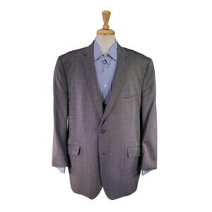 J. Hilburn Gray/Sky Blue Plaid 2-Btn Wool Sportcoat Blazer 46R